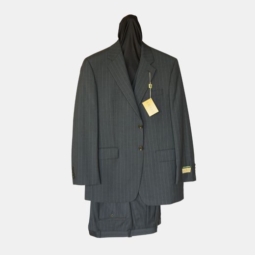 Charcoal pinstripe Ralph Lauren suit with tags, on a dress form