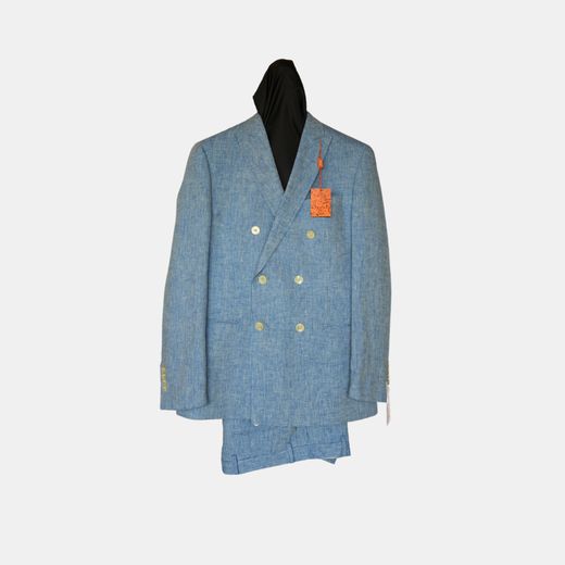 Light blue double-breasted Tallia suit, on a dress form